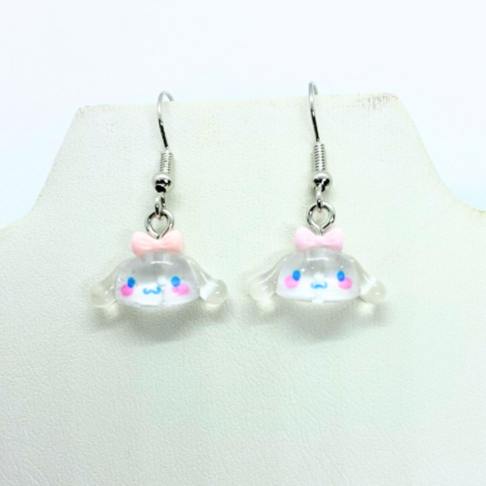 Earrings Cinnamaroll Hello Kitty Sanrio Pink Bow White Bunny Acrylic Cute Kawaii